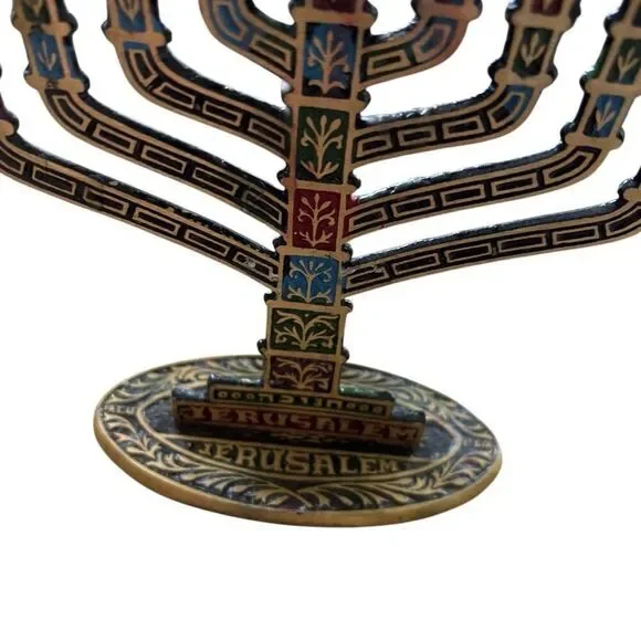 Vintage 9 Branched Brass Hanukkah Menorah Hanukkah Candle Holder - Picture 6 of 7
